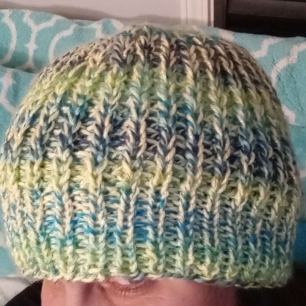 Warm winter beanie blue and yellow